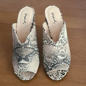 Qupid Snakeskin Mule Heels